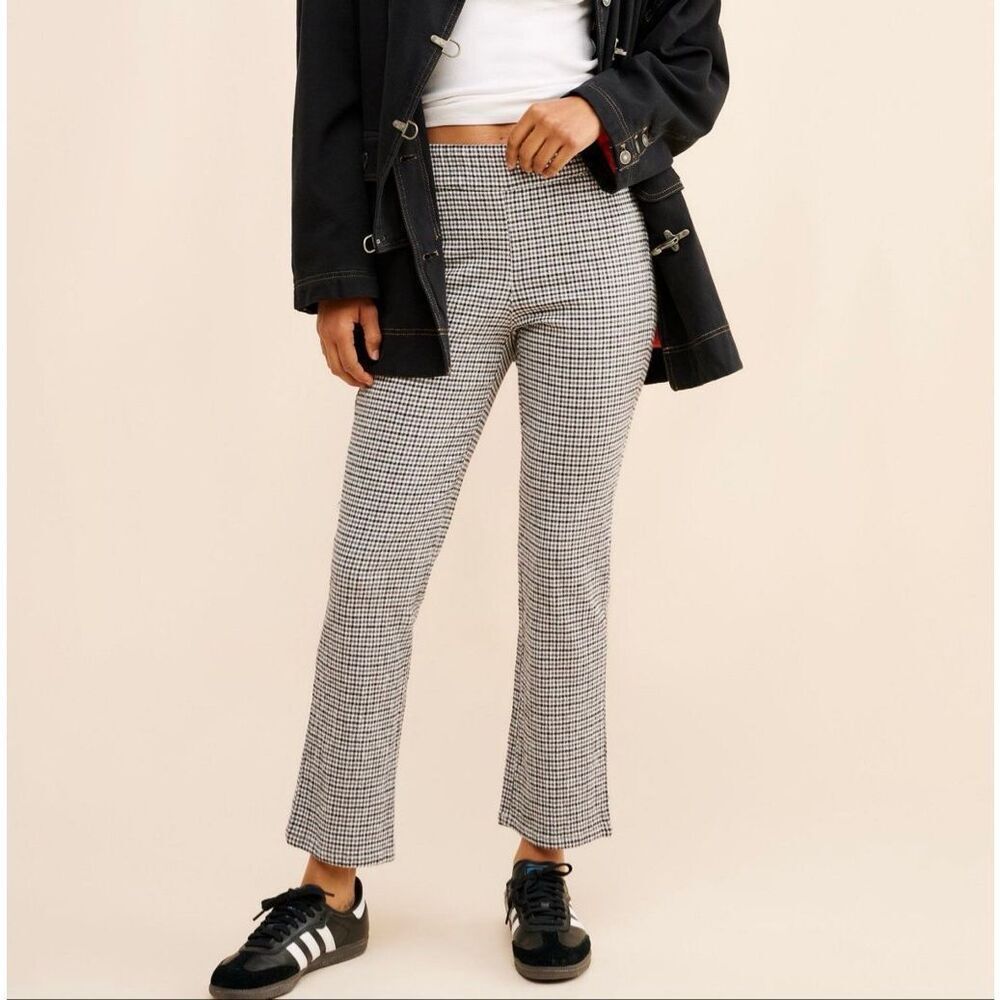 Free People In My Feelings Slim Crop Pants XS Gingham Flare Pull-On Stretch